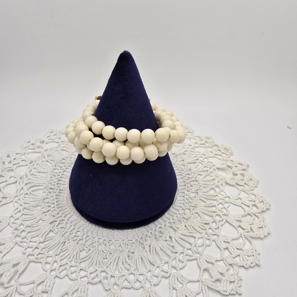 Enameled Floral Faux Pearl Stretch Bracelet Four Strand Cream Coral Size 6 - Picture 6 of 9